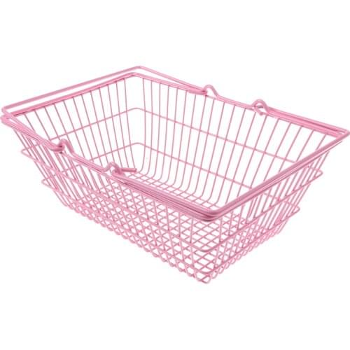 Pretend Play Grocery Shopping Basket Toy for Storage Kitchen Play Food Fruit Vegetable Kid Baby Developmental Game Pink L