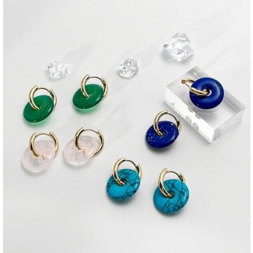 2021 New Trend Designs Jasper Howlite Rose Quartz Round Charm Earrings For Women Handmade Semi-precious Stone Pendant Earrings