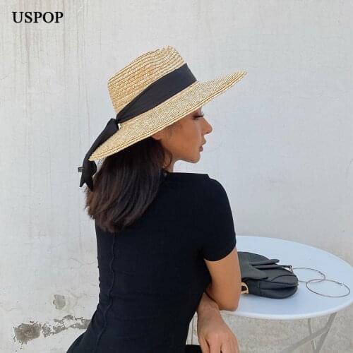 USPOP women sun hats Bow ribbon beach hat wide brim straw summer hat