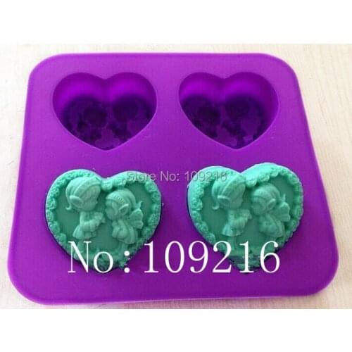 1pcs Four-Holes Boy and Girl (xj537) Silicone Handmade Soap/Cake Mold Crafts DIY Mold