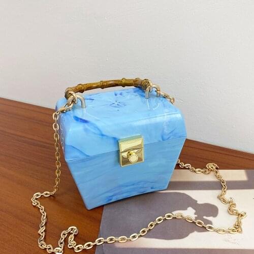 Transparent Acrylic Box Party Clutch Evening Bag for Women Bamboo Handle Purses an Handbags Designer Bag Chic Chain Shoulder Bag