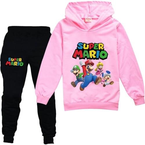 Mario Children Clothing Set Spring Autumn Baby Boy Girl Clothes Suits Printed Hoodies T-shirts Pants 2 Pieces Child Streetwear