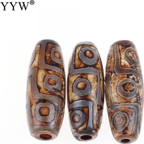 Tibetan Nine Eyes Dzi Beads Antiqued Carnelian Dzi Long Beads Reddish-Brown Natural Tibetan Agata Onyx Dzi Jewelry 11x11x31mm