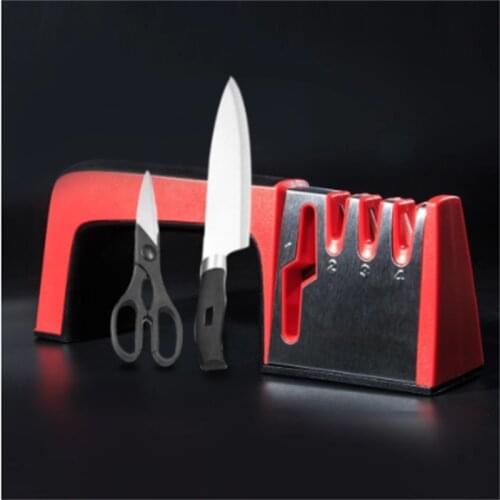 4 in 1 Knife Sharpener Stainless Steel Kitchen Knife Scissors Sharpening Tools Diamond Coated Non-Slip Base Stainless Steel