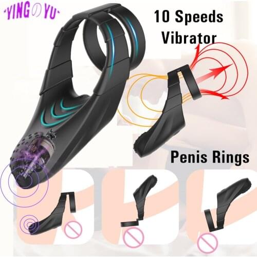 USB Charging Vibrator Penis Rings Delay Ejaculation Vibrating Cock Ring Clitoral Erotic Adult Sex Toys for Men Male Masturbator