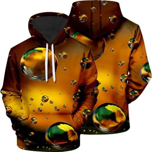 Foreign Trade Mens Water Drop Bubble Printed 3D With Drawstring Casual Hooded Top