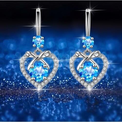 WANGAIYAO2021 new sweet and romantic love ear jewelry female fashion bow water drop inlaid zircon earrings female Valentines da