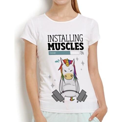 Bodybuilding rainbow unicorn Weightlifting installing muscle funny t shirt femme new white casual tshirt women cute t-shirt
