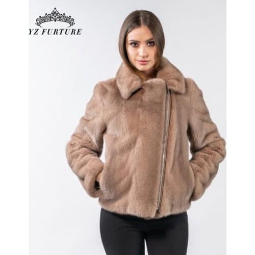 2021 Winter Woman Short Real Mink Fur Coat 55cm Length With Sleeves Luxury Lady Suit Lapel Full Pelt Mink Warm Spring MKW-378