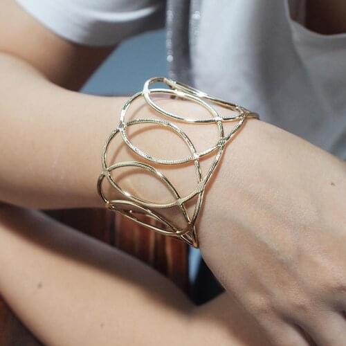 MANILAI Punk Alloy Statement Cuff Bangles Maxi Women Jewelry Geometric Metal Big Bracelet Bangles Accessories Gift
