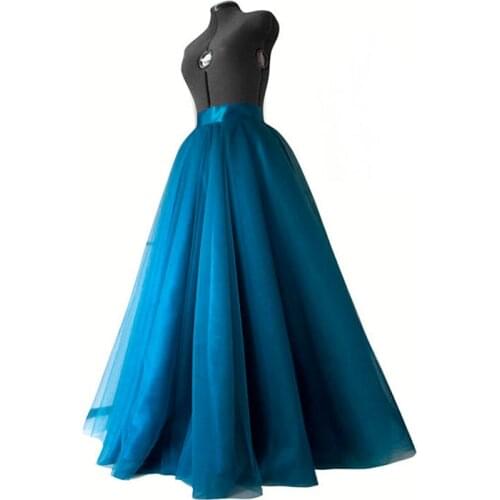 Teal Blue Tulle Skirt Long Layered Skirt Satin Waist Ball Gown Separate Prom Party Gown Wedding Skirt Bridal Tutu Saia Flowing