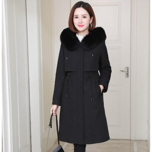 Zqqz overcome womens middle school long 2020 winter new Rex Rabbit Fur liner fox fur collar fur coat D506