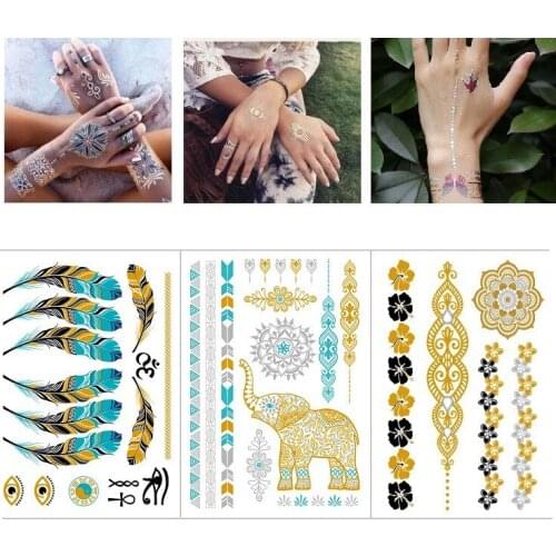 Gold stamping tattoo stick metal hot silver waterproof sticker set fashion Bohemian Bracelet Decal temporary tatoo