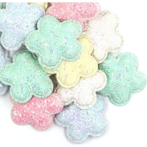 10Pcs 38x38mm Cute Flower Patches Kawaii Padded Glitter Patch For Girls Hairpin Colorful Sew Applique Clothing Fabric Badge