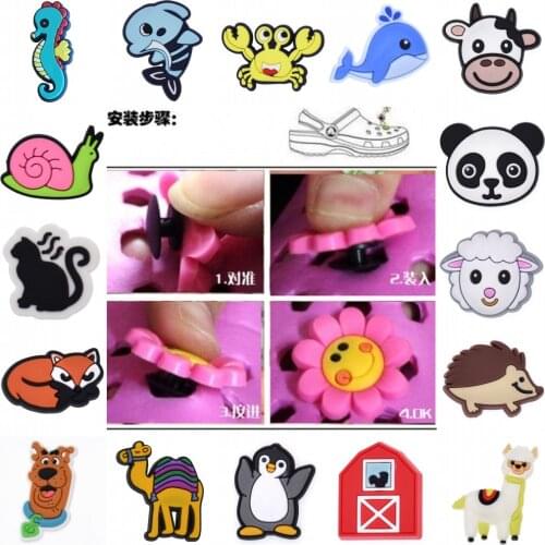 10 Pcs Blue Whale Fox Penguin Camel Lamb Cat Sea Horse Dilphin Cow Panda Hedgehog Alpaca Snail Kids Sandal Charms Cute