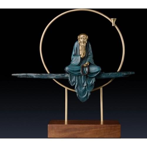 18.5inches China Art Deco Pure Brass Dharma Bodhidharma Daruma Master Of Zen sculpture Decoration Home Furnishings Gift