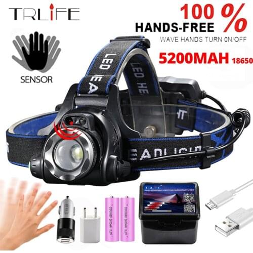8000LM Newest IR Sensor Headlamp Powerful Headlight T6/L2/V6 USB Rechargeable Fishing Head Lamp Torch Zoom Waterproof Lanterna