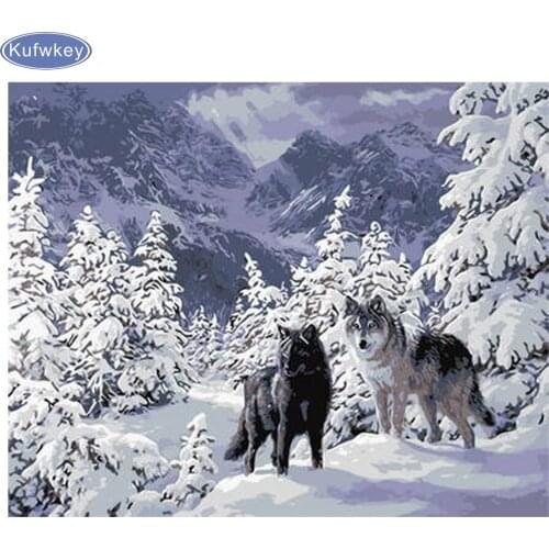 Diamond Embroidery two wolf DIY 5D Diamond Painting animals Cross Stitch kits Needlework Full Rhinestones Home Decoration gift