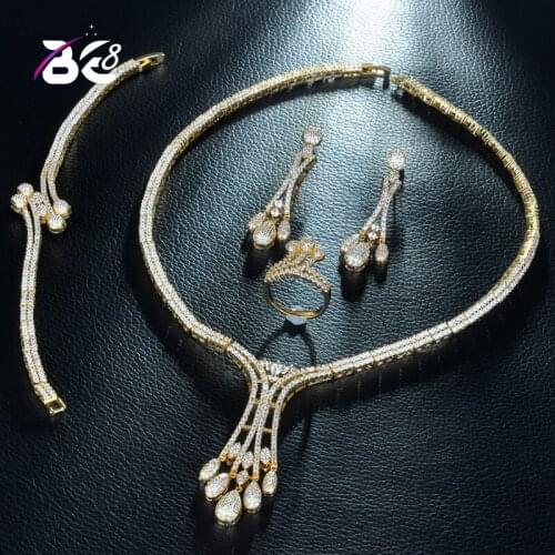 Be 8 Latest Fashion Dubai Gold Color Jewelry Set AAA Cubic Zirconia Necklace Earring,Party Wedding Jewelry Set for Women S250