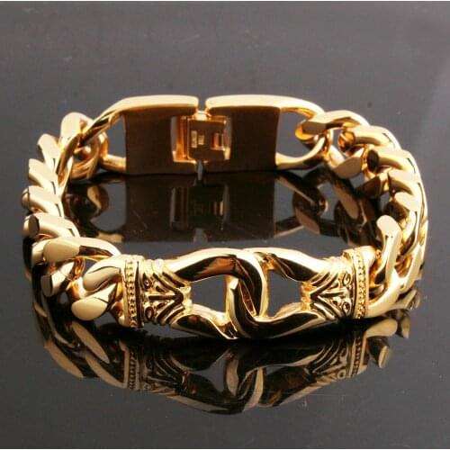 Granny Chic Gold Stainless Steel Mens Charm Bracelets Retro Mens Bracelets High Quality Cool Male Biker Jewelry Accessory