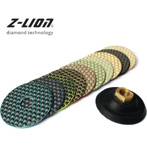 Z-LEAP 5" 10pcs Diamond Polishing Pad Dry Use Granite Marble Stone Grinding Disc With 1pc Hook & Loop Rubber Backing Holder