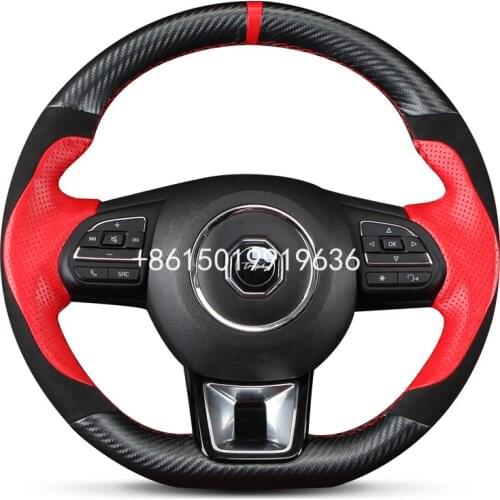 New DIY Sewing-on Black Red Leather Black Carbon Fibre Steering Wheel Cover Exact Fit For MG MG6 GS MG3 ZS