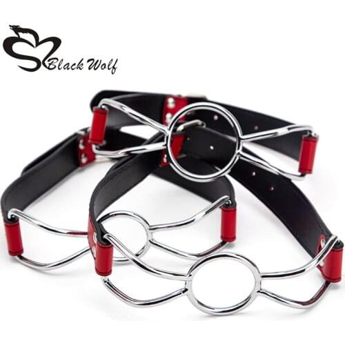 Black Wolf New DBSM Sex Bondage Mouth Flirting Tool Steel Open Mouth Gag SM Adult Games Sex Products For Women or Gay