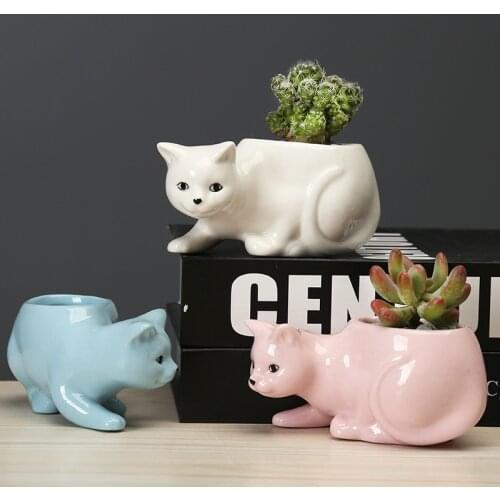 Flowerpot cartoon animal succulent flowerpot creative desktop plant prickly pear ceramic flowerpot with tray