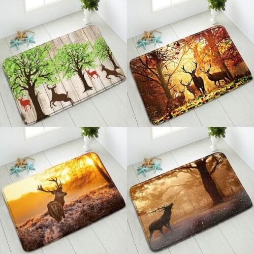 Retro Wood Plank Deer Non-Slip Bath Mats Forest Starry Sky Bedroom Kitchen Doormat Absorbent Carpet Washable Bathroom Floor Mat