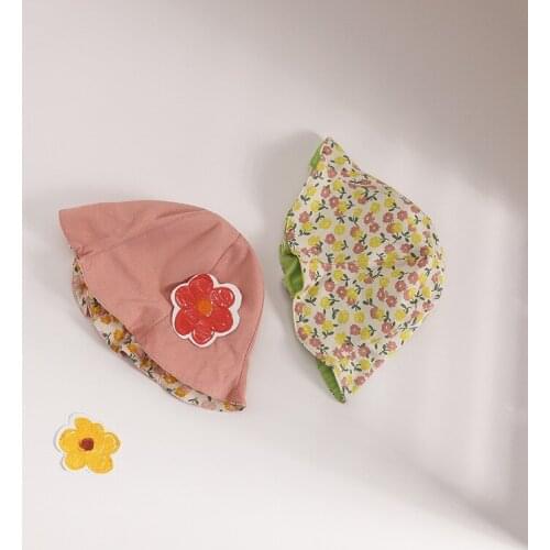 Child Small Fresh Flowers Double-sided Shrinkage Childrens Fisherman Hat Spring Summer New Baby Sun Hat Infant Hat