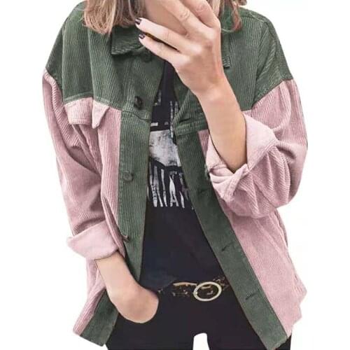 European And AmericanAutumn AndWinter Corduroy Open-front Shirt PpopularCoat long-Sleeve lapel loosePatchwork Shirt