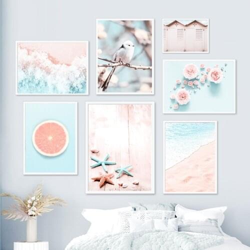 Flamingo Bird Sea Wave Beach Peony Orange Wall Art Canvas Painting Nordic Posters And Prints Wall Pictures For Living Room Decor