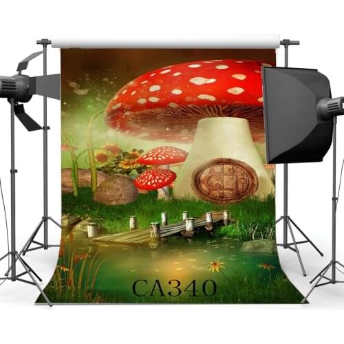 Photography Backdrop Dreamy Fairy Tale Mushroom Grass Field Flower River Children Adults Portraits Background