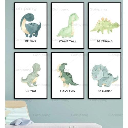 Canvas Painting Dinosaur Baby Safari Animals Inspirational Quotes Wall Art Posters and Print Nordic Wall Pictures Boy Room Decor