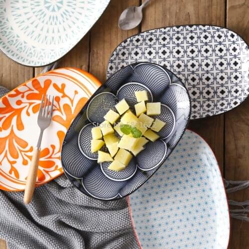 EECAMAIL Simple Creative Nordic Underglaze Color Ceramic Tableware Household 10 inch Fish Plate Japanese Oval Plate