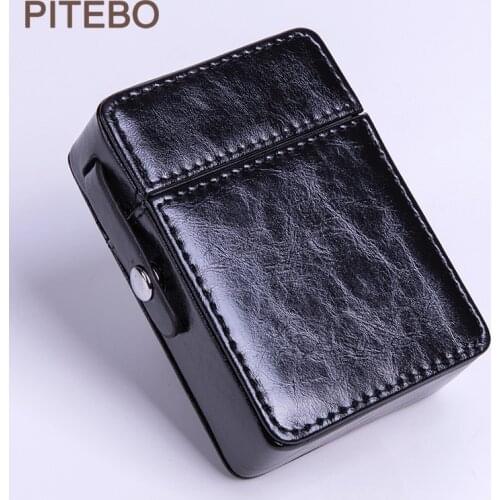 PITEBO Business people 20 sticks of leather cigarette packing portable fashion leather bag storage box can accommodate lighters