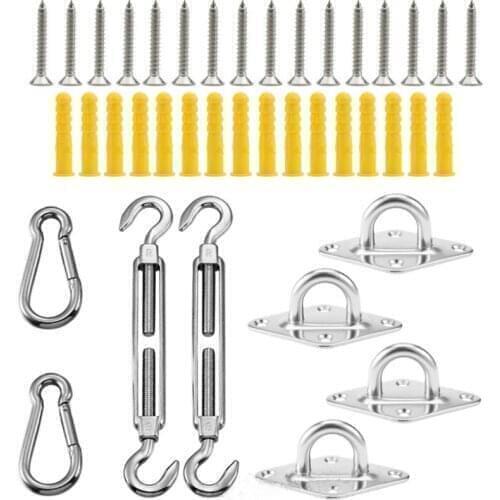Sun Shade Sail Canopy Accessory 40pcs/set 304 Stainless Steel Hardware Kit Turnbuckle Pad Eye Carabiner Clip Hook Screws Silver