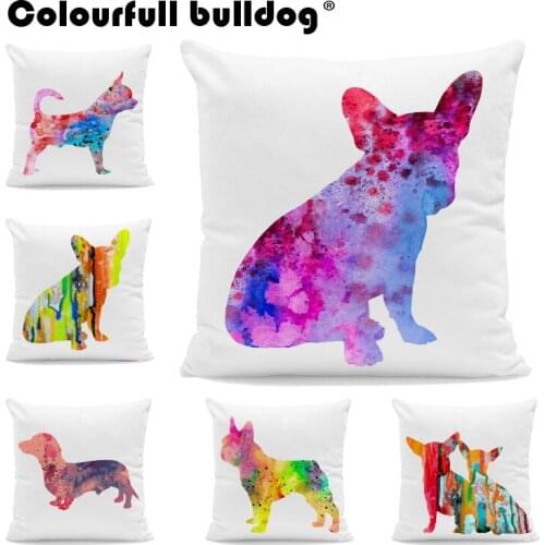 Colorful French Bulldog Pillow Cases Pink Grey Purple Yellow Dachshund Cushion Cover Home Living Room Decoration 43*43 cm Square