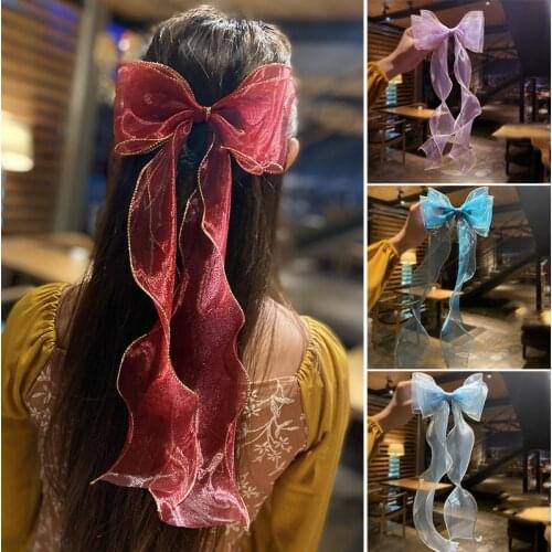 Lace Bowknot Hairpin Clips for Women Girls Princess 37cm Long Ribbon Headbands Headpieces Super Fairy Party Hair Accessories