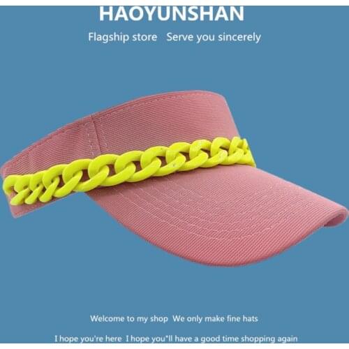 Summer Baseball Cotton Adjustable Running Long Brim Tennis Golf Unisex Big Chain Empty Top Visor Hats For Women Men Sunscreen