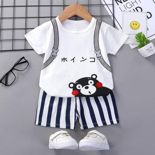 Summer Childrens Pajamas Set Short Sleeve T-shirt Shorts Suit Boys And Girls Cotton Cartoon Kumamon Cute Bear Cat Kid Sleepwear