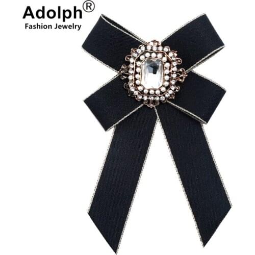 Adolph Vintage Trendy Women Rhinestone Imitation Pearl Bow Brooches Pins Bowknot Ribbon Broches Brooch Collar Pin Jewelry New