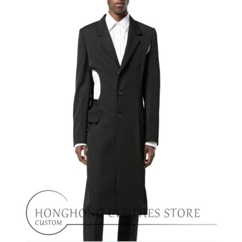 [custom] mens long style hollow out suit jacket loose personality youth asymmetric suit Europe and America thin jacket M-6XL