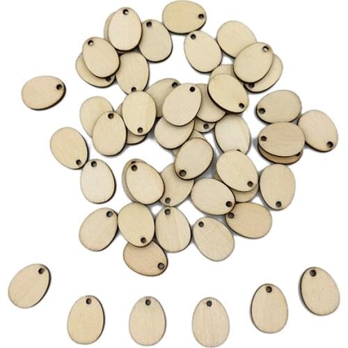 50pcs 20mm Unfinished Blank Natural Wood Easter Eggs Chip Ornament Hanging Tag Wedding Party Decor Embellishments DIY Crafts