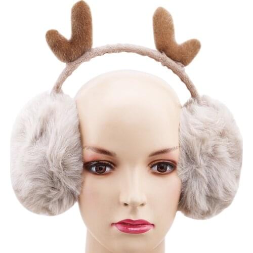 2019 Novelty Cute Antlers Fur Winter Earmuffs Women Warm Earmuffs Ear Warmer Gift For Girl Cover Ears Super Soft Plush EarMuffs