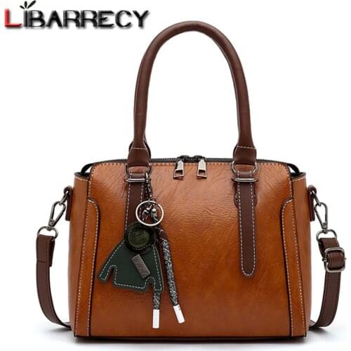 2020 New Trend Womens Handbag Contrast Color Handle Vintage Brown High Quality Leather Shoulder Bag with Tassel Crossbody Bag