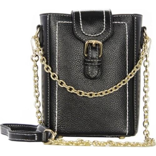 New retro texture women bag Europe Brand design style wild shoulder messenger bag Retro chain lock bucket bag Mobile phone bag