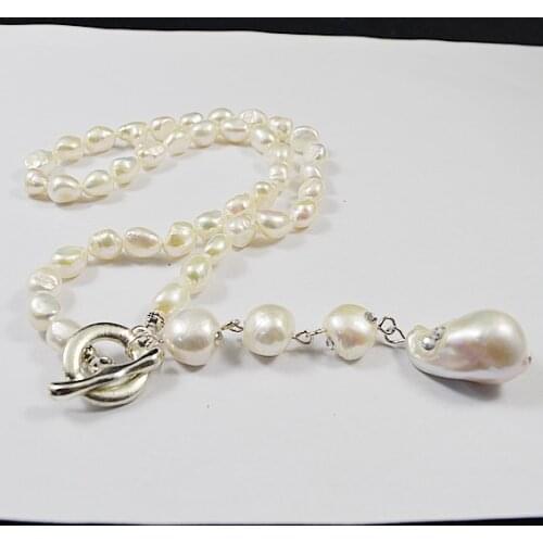 New Arriver Unique White Baroque Pearl Necklace Large Irregular Statement Tissue Nucleated Flameball Pendant Choker Necklace