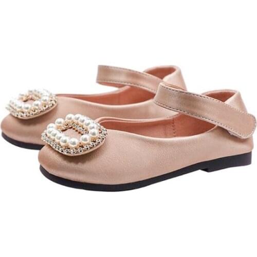 Girls Spring Shoes 2021 Pearl Round Buckle Princess Shoes Soft Bottom Girl Genuine Leather kids Dancing Shoes