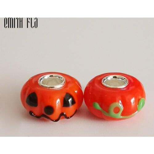 One Set Pumpkin Charm Beads Fits Original European Bracelets Bangles Handmade Cute Charm Beads Silver 925 Jewelry Big Hole Gifts